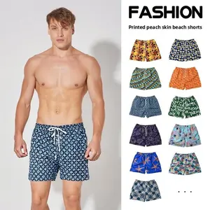 Summer Men's Vibrant Print Peach Skin Fleece Quick-Drying Beach Shorts with Elastic Waistband for Swimming Surfing & Vacation