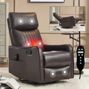 Heated Massage Swivel Rocker Recliner Chair for Nursery - Small Space Reclining Chair with Lumbar Support, 360° Swivel & Gentle Rocking, Ergonomic High Back