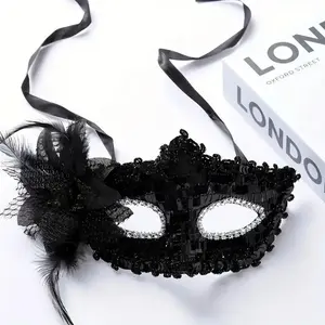 Elegant Flower Design Mask, 1 Count Lace Mask with Feather Decor, Party Mask for Women & Girls, Party Accessories, Twilight Masquerade, Halloween, Party Event Props