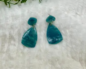 Teal and Translucent Dangles | Polymer Clay Earrings