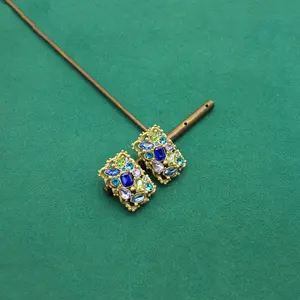 Gold-plated Copper Vintage Color Gemstone Square Stud Earrings Ruby Round Earrings 925 Silver Needle Fashion Accessories