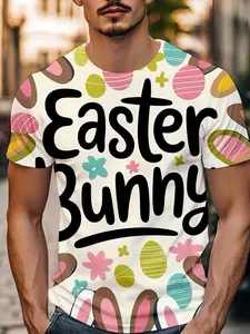 Easter Bunny Egg Short Sleeve T-Shirt, American Style Fun, Skin-Friendly Breathable, Easter Egg Hunt Game, Family Gathering