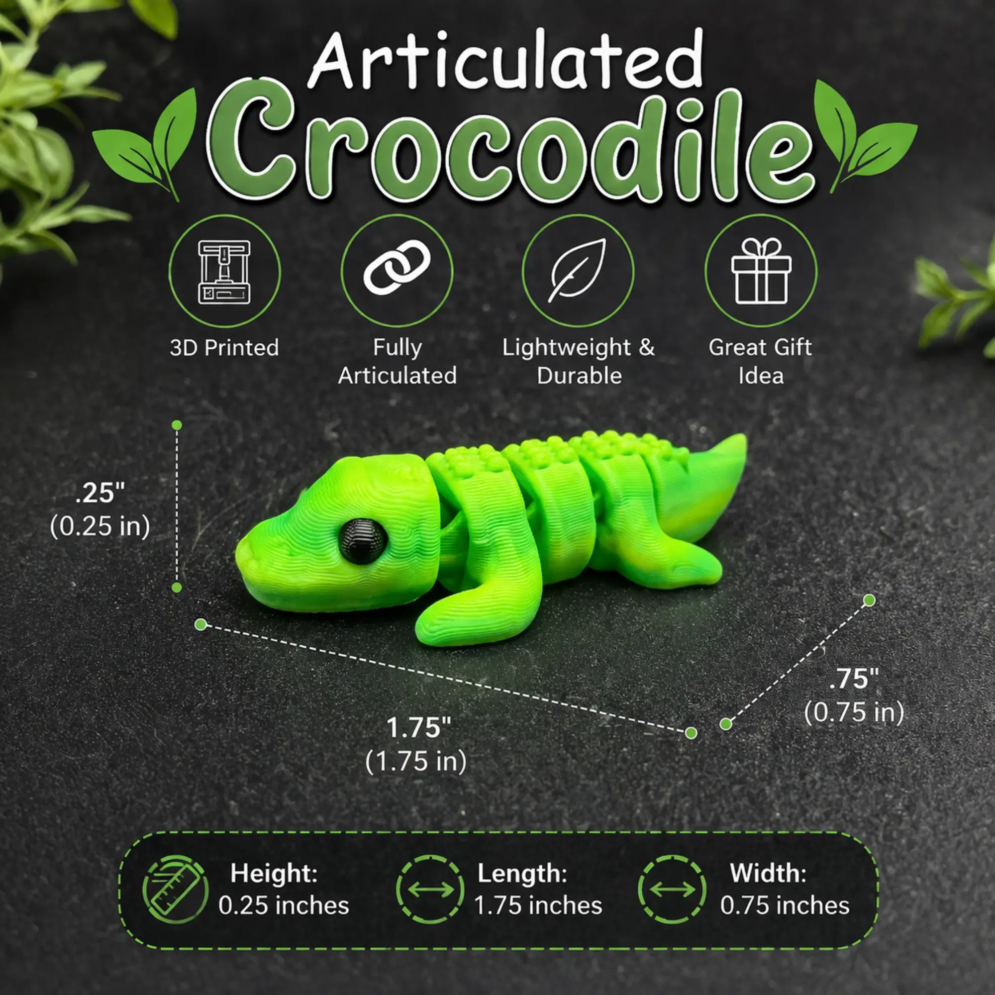Crocodile | 3D Printed Mini Fidget Toy  | Articulated Animal | Desk Pet | Fidget Toys | ADHD | 3D Printed Animals | Party Favors Gift