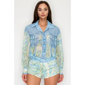 Paisley Denim Effect Chiffon Shirt & Shorts Set