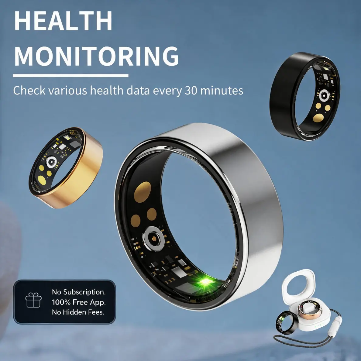 Hillakyo 2026 Smart Ring for Women & Men, Health Fitness Tracking Ring, Sleep & Activity Heart Rate SpO2 BP  Monitor, Step & Calorie Counter, 5-7 Days Battery Life, Charging Case, No Monthly Subscription,Waterproof,Fitnesstech Wellness  Wearable