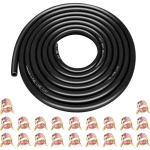 10ft 1/4" ID Fuel Line Hose with 20pcs 2/5" Clamps For Kawasaki,Kohler,Briggs & Stratton Small Gas/Diesel Engines, Generators, Powersports-Durable Flexible Rubber Hose Kit