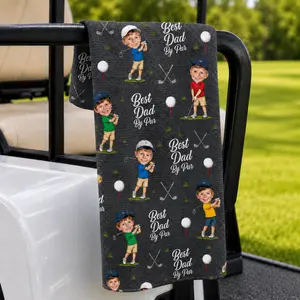Custom Golf Towel With Kids Photo, Golf Lover Gift, Kids Golf Rag, Gift For Him, Dad gift, Custom Name Father Day Golf Gift, Best Dad by Par