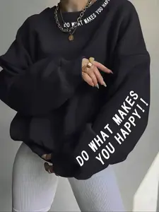 Women's Drop Shoulder Letter Print Sweatshirt, Casual Loose-Fit Long Sleeve Pullover, Comfortable Fall & Winter Fashion Top