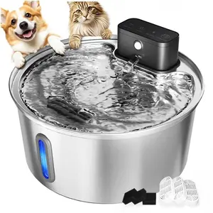 Lucky Muffin Wireless Stainless Steel Pet Water Fountain, 3.2L/108oz Automatic Cordless Water Dispenser with 3 Smart Modes, Ultra Quiet Pump, Rechargeable Battery, Multi-Filtration for Cats & Dogs
