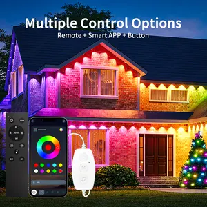 Outdoor Permanent RGB-IC Eaves Lights IP67 Waterproof Christmas Lights with Remote Smart APP Control DIY Eave Lighting for House Party Christmas Gifts