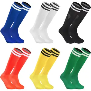 Kids' Soccer Socks 6-Pack, Striped Knee-High Athletic Tube Socks for Boys & Girls, Breathable Polyester Blend for Cheerleading & Team Sports