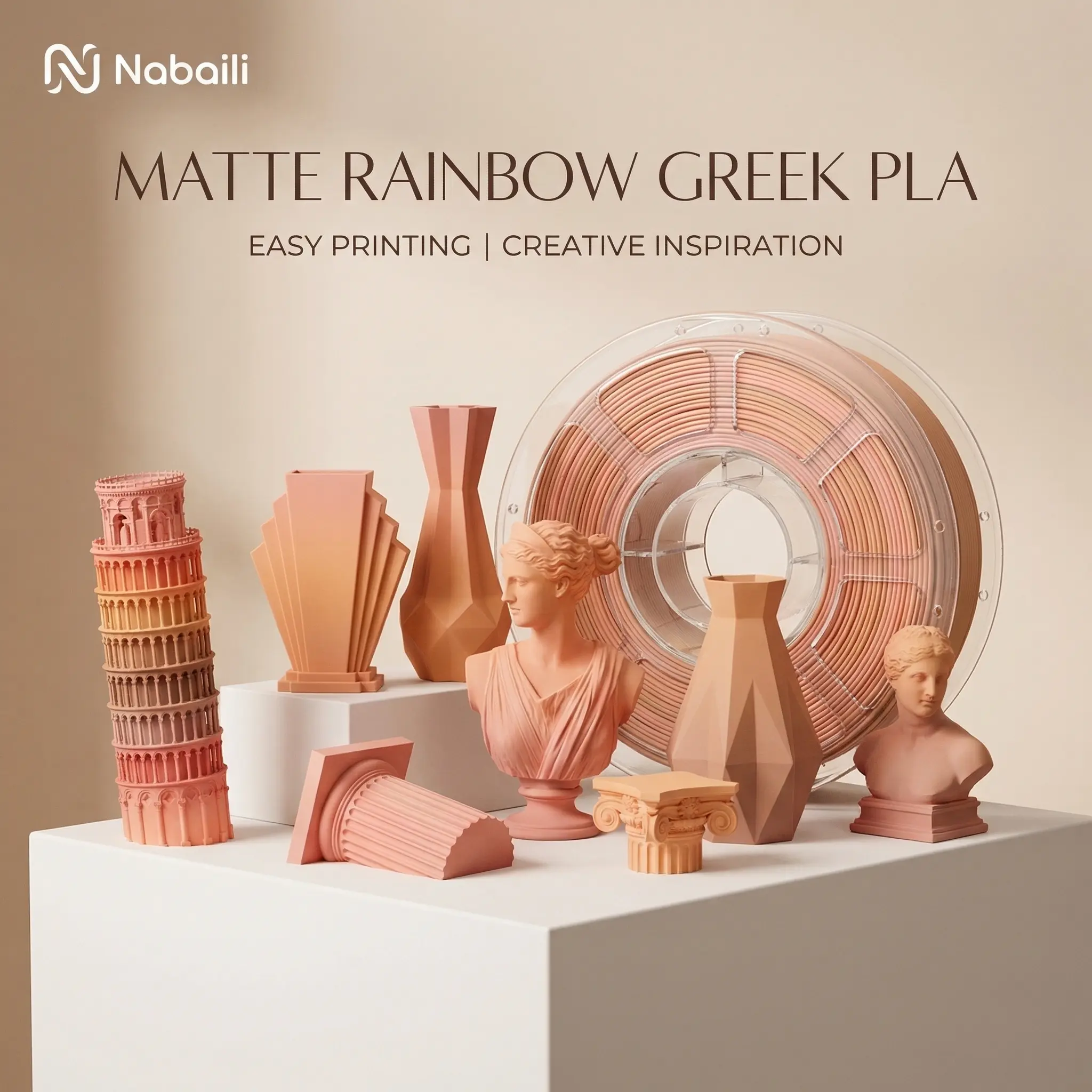 Nabailli Matte Rainbow Greek PLA Filament, 3D Printing Supply for Easy Printing, Creative Inspiration, No, Not Applicable
