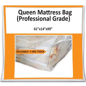 Queen Mattress Bag for Moving Storage Cover - 4 Mil Heavy Duty Thick Plastic Wrap Protector Reusable Bags Supplies