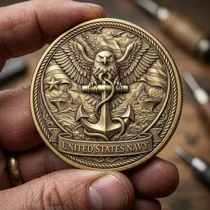 Vintage Brass US Navy Challenge Token, Engraved Fengshui Ornaments, Custom Engraving Commemorative Keepsake, Military Gift for Veterans