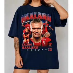 Erlingg Haalandd Shirt Vintage Graphic Tee, Norway Soccer Shirt, Football Fan T-Shirt, Retro Bootleg Oversized Unisex Shirt, Soccer Gift