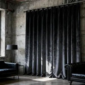 Simple Solid Color Light Blocking Italian Velvet Bedroom Balcony Curtain, Fashionable Hole Drapery for Living Room