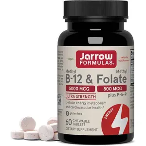 Methyl B12 and Methyl Folate Chewable Tablets Bioactive Vitamin B9 and B12 Supplement Cellular Energy and Metabolism Support 60 Count