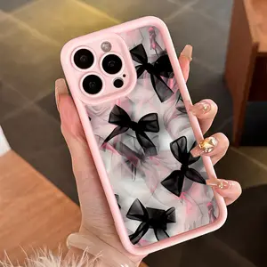 A Pink TPU Phone Case with a Lace Bow, Shockproof And Drop-Resistant, Fully Protective for Iphone XR, 11, 12, 13, 14, 15, 16, And 17 Series, Making It a Perfect Gift for Family And Friends.