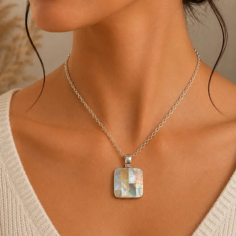 Mother of Pearl Mosaic Pendant Only  - Sterling Silver