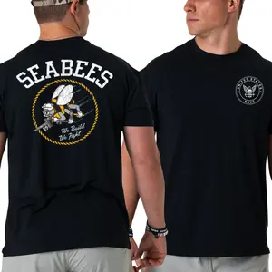 U.S. Navy Seabees T-shirt, 2 Sides Graphic Tee with United States Navy Emblem on Front and Fighting Bee with We Build We Fight Motto on Back, Military Construction Force Shirt for Veterans and Builders for Men & Women, 2000s Outfits, Graphic Tee