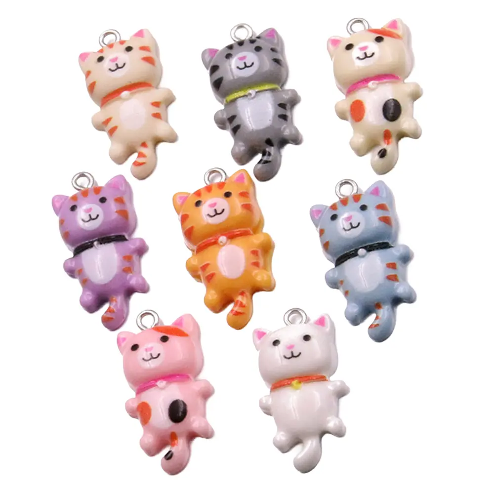 8 Colors Cute Cat Resin Charms – 1.5 x 2.9 cm Kawaii Kitty Pendants for DIY Jewelry Making, Earrings, Bracelets, Keychains, Scrapbooking, Craft Supplies