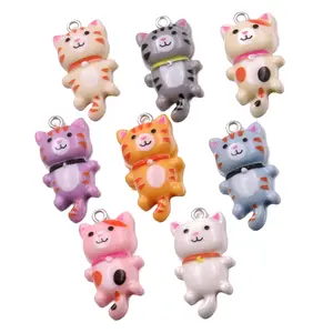 8 Colors Cute Cat Resin Charms – 1.5 x 2.9 cm Kawaii Kitty Pendants for DIY Jewelry Making, Earrings, Bracelets, Keychains, Scrapbooking, Craft Supplies