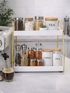 2 Tier Countertop Organizer – Coffee Bar Organizer Shelf, Kitchen Counter Organizer with Metal Frame & Tray Shelves, Space Saving Storage Rack for Coffee Station, Bathroom, Spices & Vanity