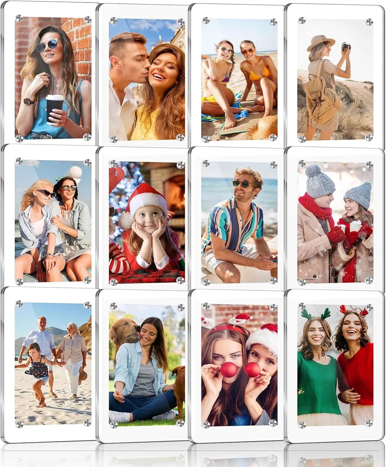 12 Pack- Fridge  Frame, Mini Picture Frames, Double Sided Photo  Frames for Refrigerator,Mini Clear Picture Frame, Gifts (2.36 x 3.54Inch)