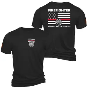 Firefighter Honor Duty Country 2 Sides T-Shirt, ThinRedLine Graphic Tee, Patriotic Firefighter Gear for Men & Women, my boyfriend is a firefighter shirt