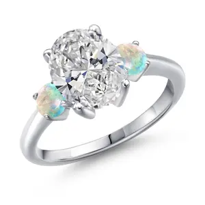 2.50 cttw IGI Certified Lab Grown Diamond and White Opal 3-Stone Engagement Ring For Women | 925 Sterling Silver | Center 2.00 Ct Diamond | E-F Color | VS1-VS2 Clarity