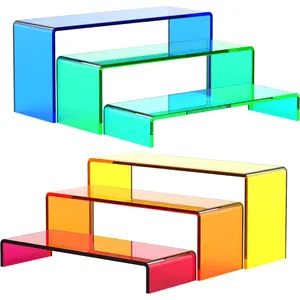 6 PCs Risers Display Stands 3 Tiers Desktop Acrylic Shelves Cake Dessert Holder Products Stand for Collectibles Shoes Jewels Pop Figure (Mix Colors)