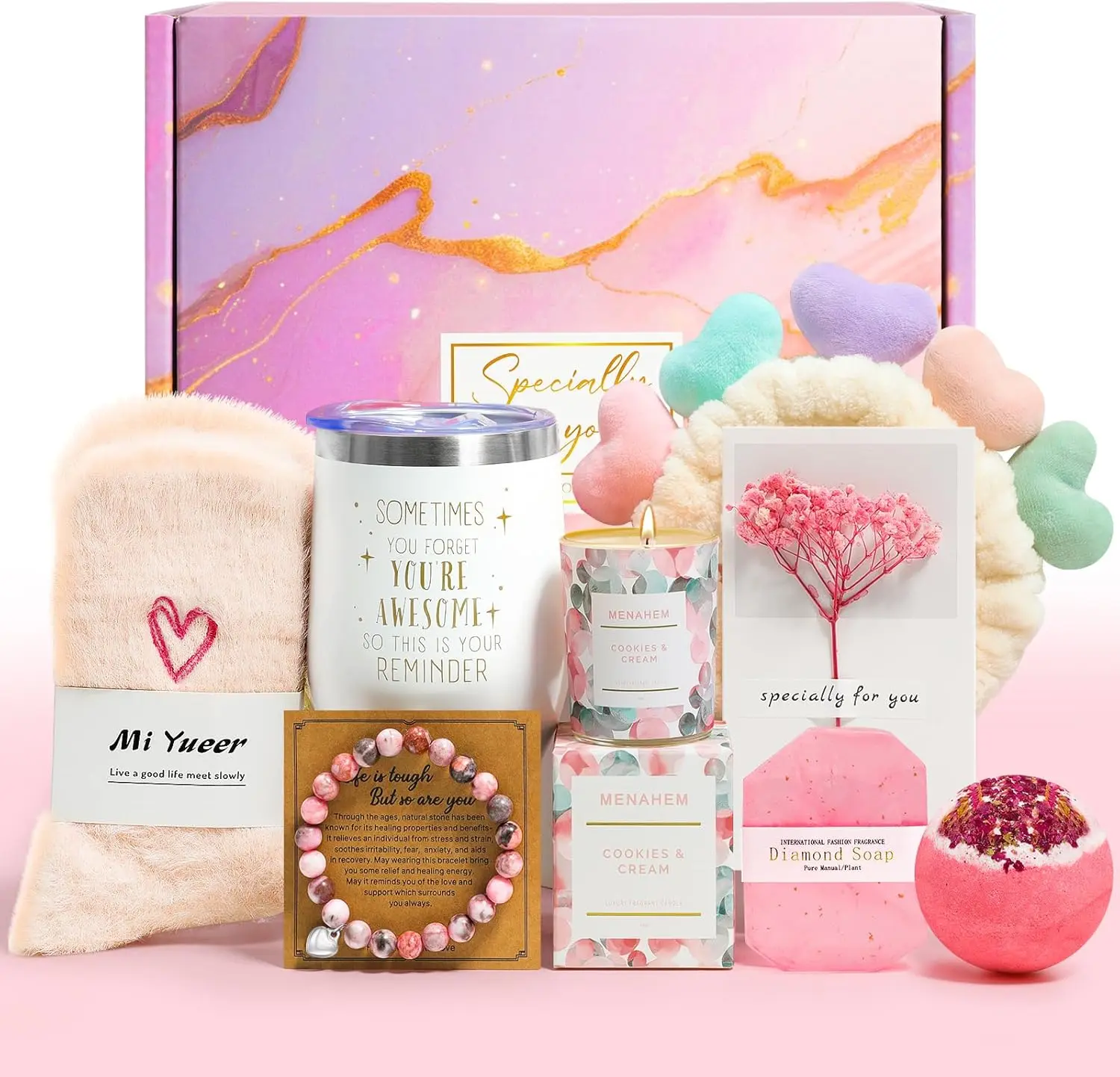 Happy Birthday Gifts for Women, 9 count Get Well Baskets,  Self Care Package Relaxing  Bath Thinking of You  Set for Gf Sister  Nurse Daughter Teacher Mother Christmas