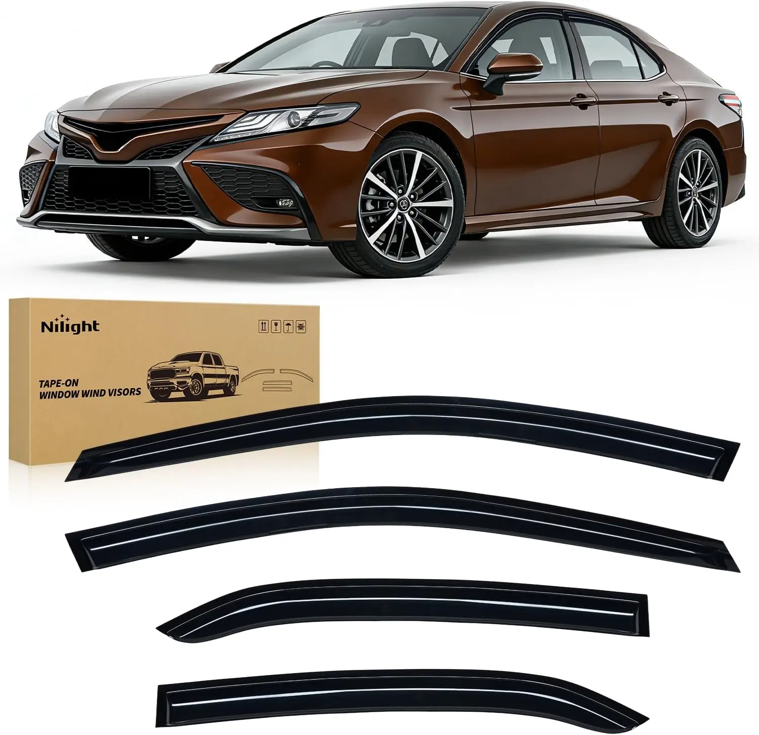 Nilight Automotive Out-Channel Vent Window Visors - 4PCS Glass Wind Guards, Car Exterior Accessories, Side Window Deflectors for Toyota Camry 2018-2024