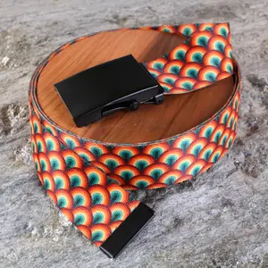 15 Orange & Blue Arcs Belt  Patterned Slide-Lock Belt