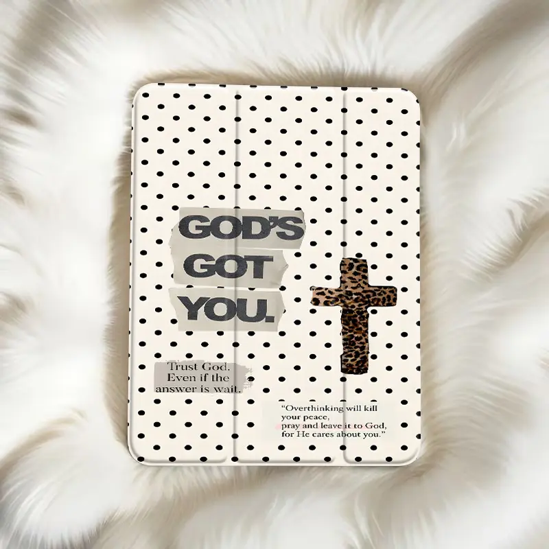 Cute Polka Dot Leopard Cross Faith Aesthetic Background Stylish Clear Tablet Case for Pencil Holder (No Pen Included), Auto Wake/Sleep Tablet Protective Cover with iPad 10th 11th 9th Mini Air 4th 8/7/6/5th for iPad Pro Generation Case Christian Gifts