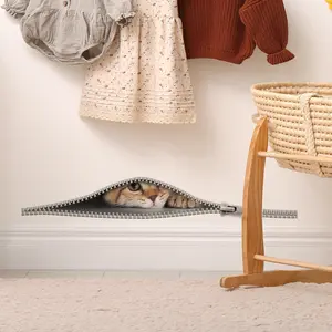 A creative 3D zipper kitten toilet sticker, a personalized family wall decoration sticker