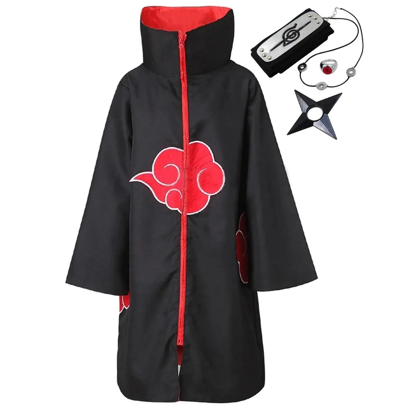Akatsuki Uchiha Itachi Long Black Cloak - Uchiha Clan Themed Costumes for Kids, Cosplay Wear with Knitted Lace Accessories, Costume for Parties Halloween Carnival Outfit