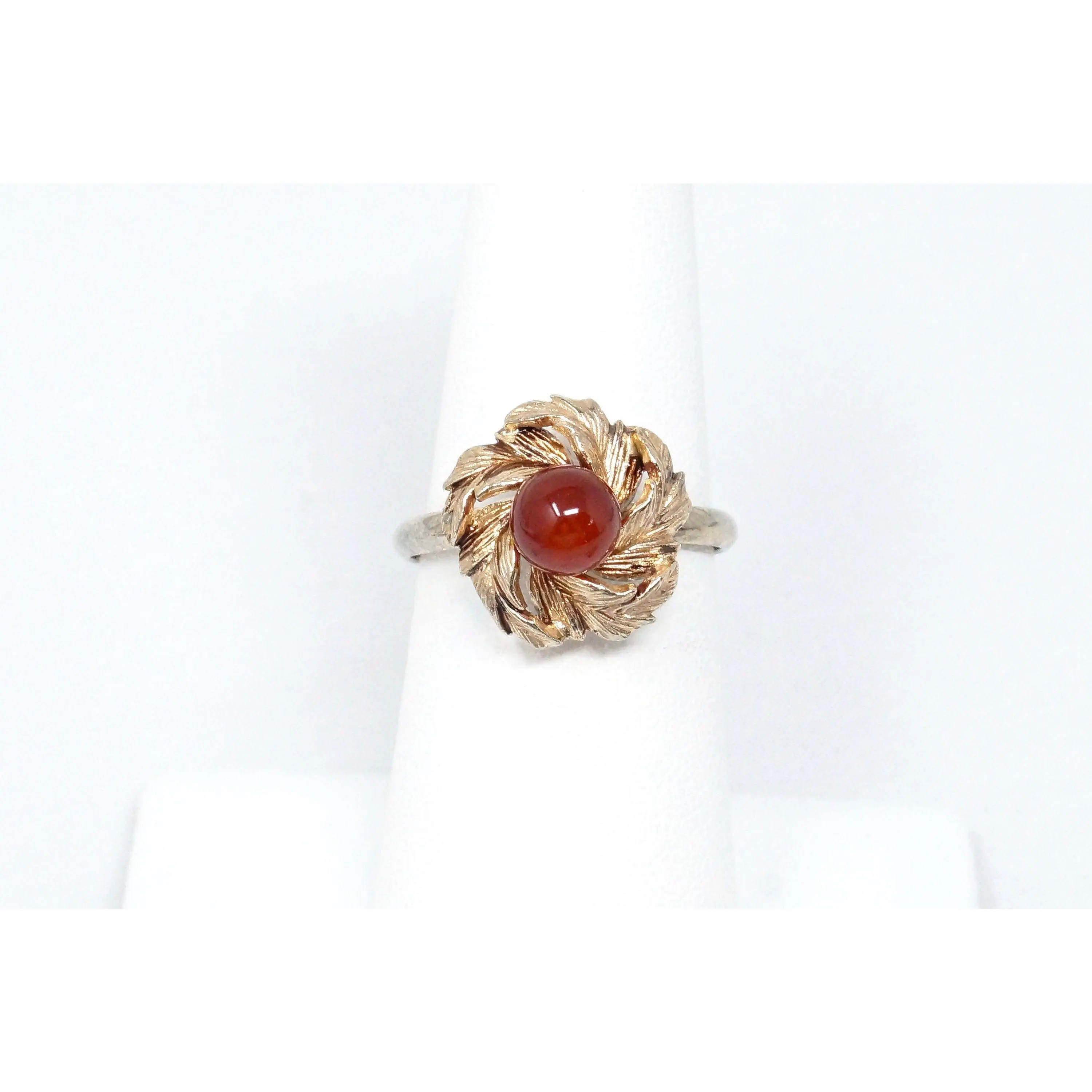 Vtg Early 1900s Style Carnelian Gold Flower Sterling Silver Adjustable Ring Sz 7