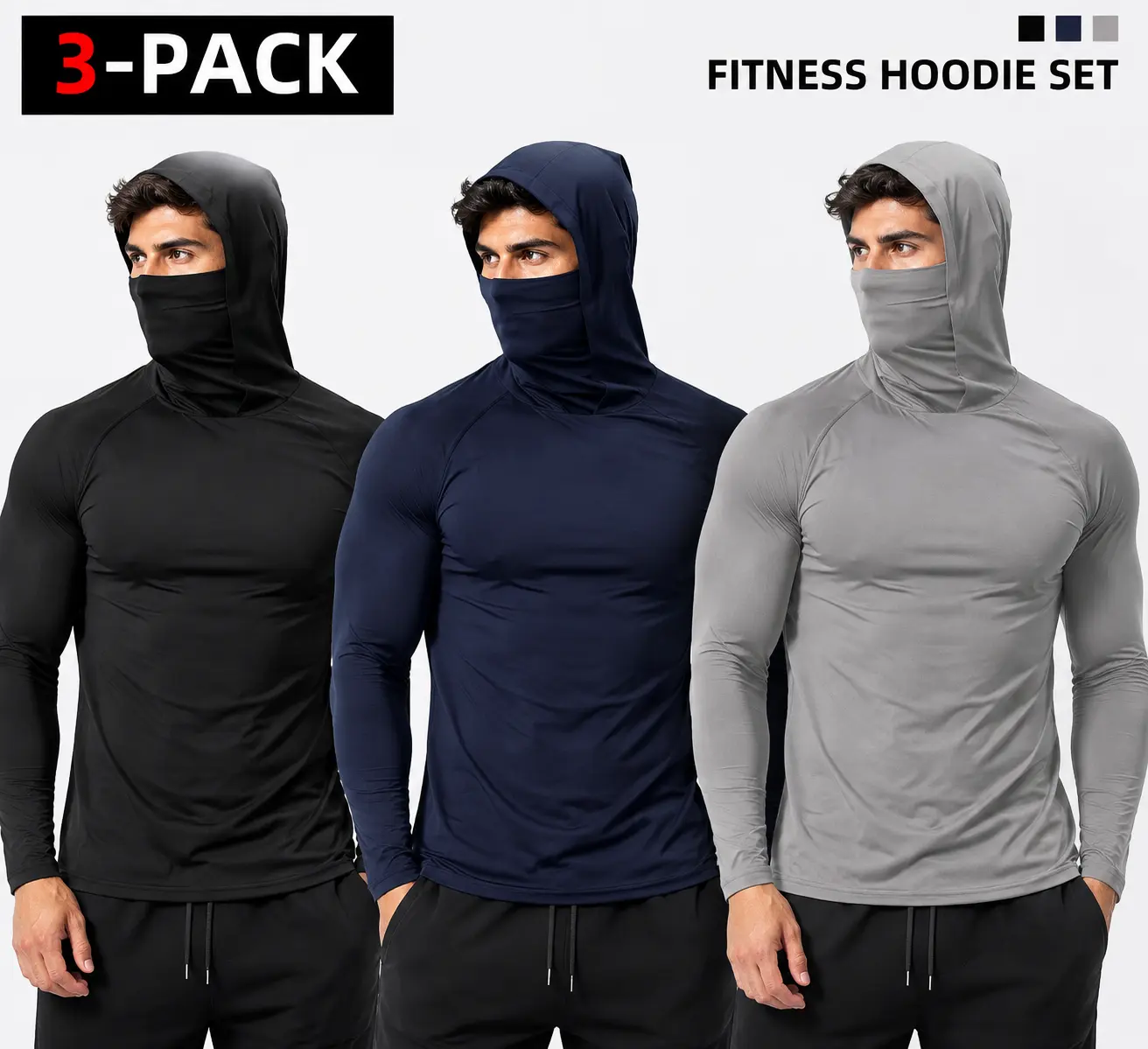 Men's Multi-Piece Casual Hoodie w/ Mask, Fishing Pullover Sweatshirt Outdoor, Slim Fit Long Sleeve, Lightweight, UPF Protection, Soft Breathable, Classic Multi-func, Machine Washable, All-Occasion Wear, Stylish Top