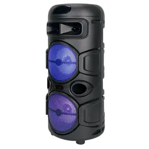 Dual 4" Portable Wireless Speaker, Compact Vertical Party Sound Box with RGB LED Lights, TWS-Linkable Rechargeable Audio Player with FM Radio, USB & AUX Ports