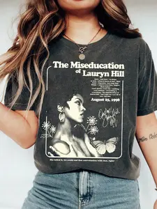 Women's Lauryn Hill Print Round Neck Tee, Vintage Trendy Casual Short Sleeve T-shirt for Daily Wear, Ladies Summer, Top, Casual Style Tee