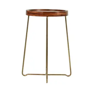Aria Solid Mango Wood Tray Top Side Table with Brass Legs