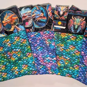 Dragon & Dragon Scales Padded Quilted Book Sleeve with Pockets and Snap Closure
