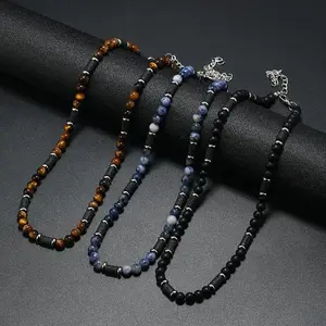 New Bohemian Men's Beaded Necklace Tiger Stone Natural Stone Fashion Trend Design Minimalist Necklace Commemorative Gift