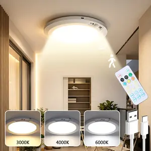 Rechargeable Motion Sensor Ceiling Light with Remote 3 Color Modes - Magnetic Wireless Ceiling Light Battery Powered for Closet Shower Stairs Shed Hallway Porch Patio - Ceiling Light for Pantry, Garage ect, Suitable for Various Scenarios, Easy To Install.