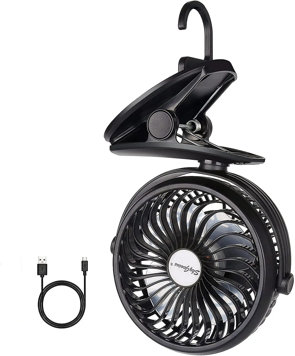 SkyGenius Clip On Camping Fan with LED Lights, 2600 mAh Rechargeable Battery/USB Operated Mini Fan with Hook Portable for Stroller Home Ofiice Outdoors Travel Camping Hiking