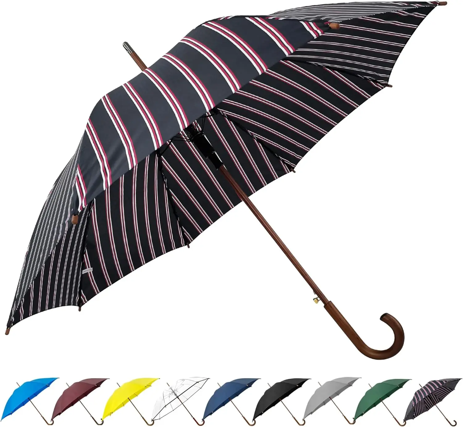 48" Arc Classic  Handle Umbrella Auto Open Windproof clear Unbreakable Stick Rain Umbrella (Elegant Stripes)