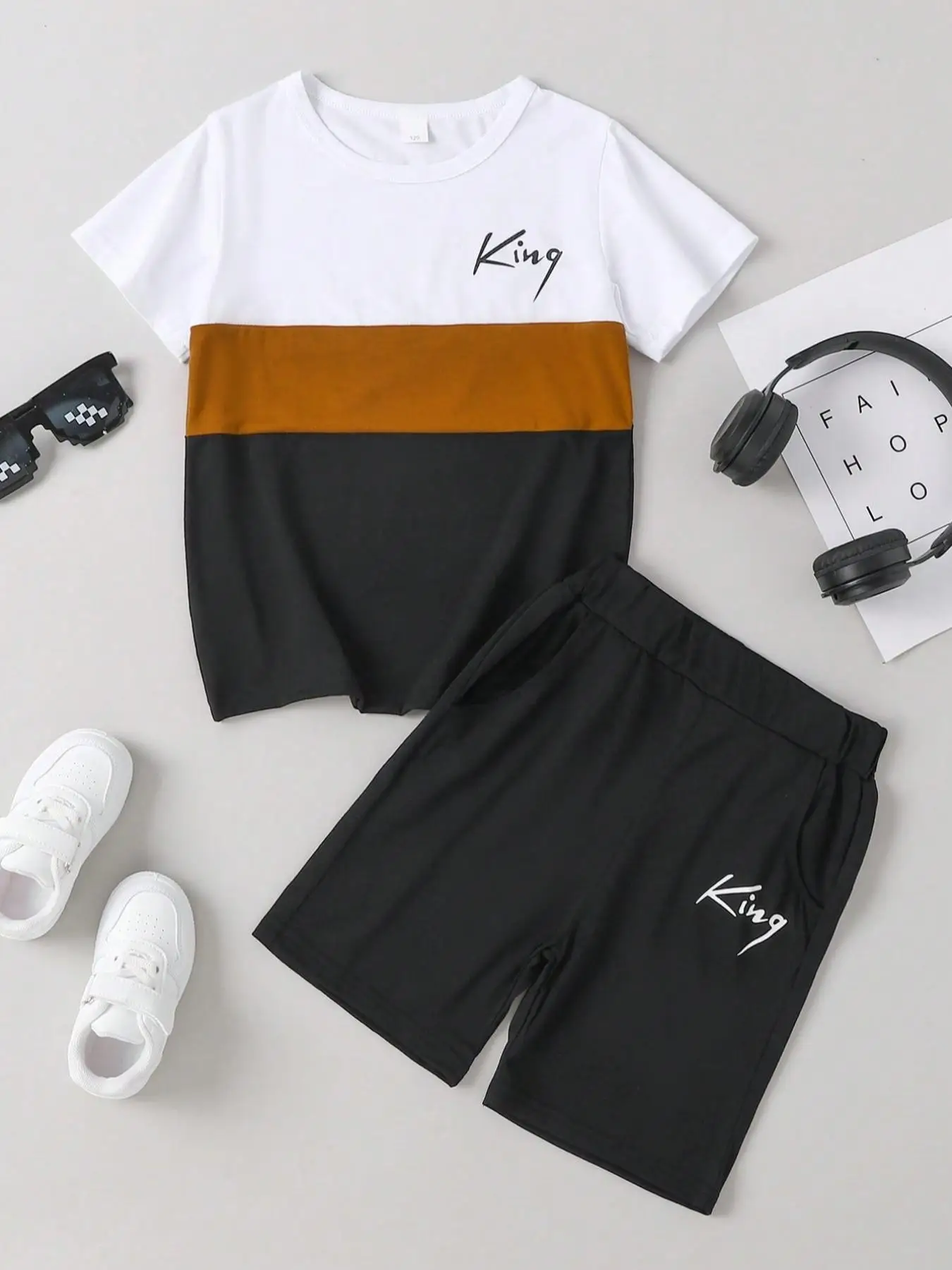 Two-Piece Set Boy's Letter Print Short Sleeve Tee & Shorts Set, Casual Round Neck T-shirt & Shorts, Summer Clothes for Kids Outdoor Sports