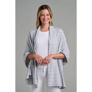 Women's Sanibel Everyday Beach Shawl | Grey/White Stripe