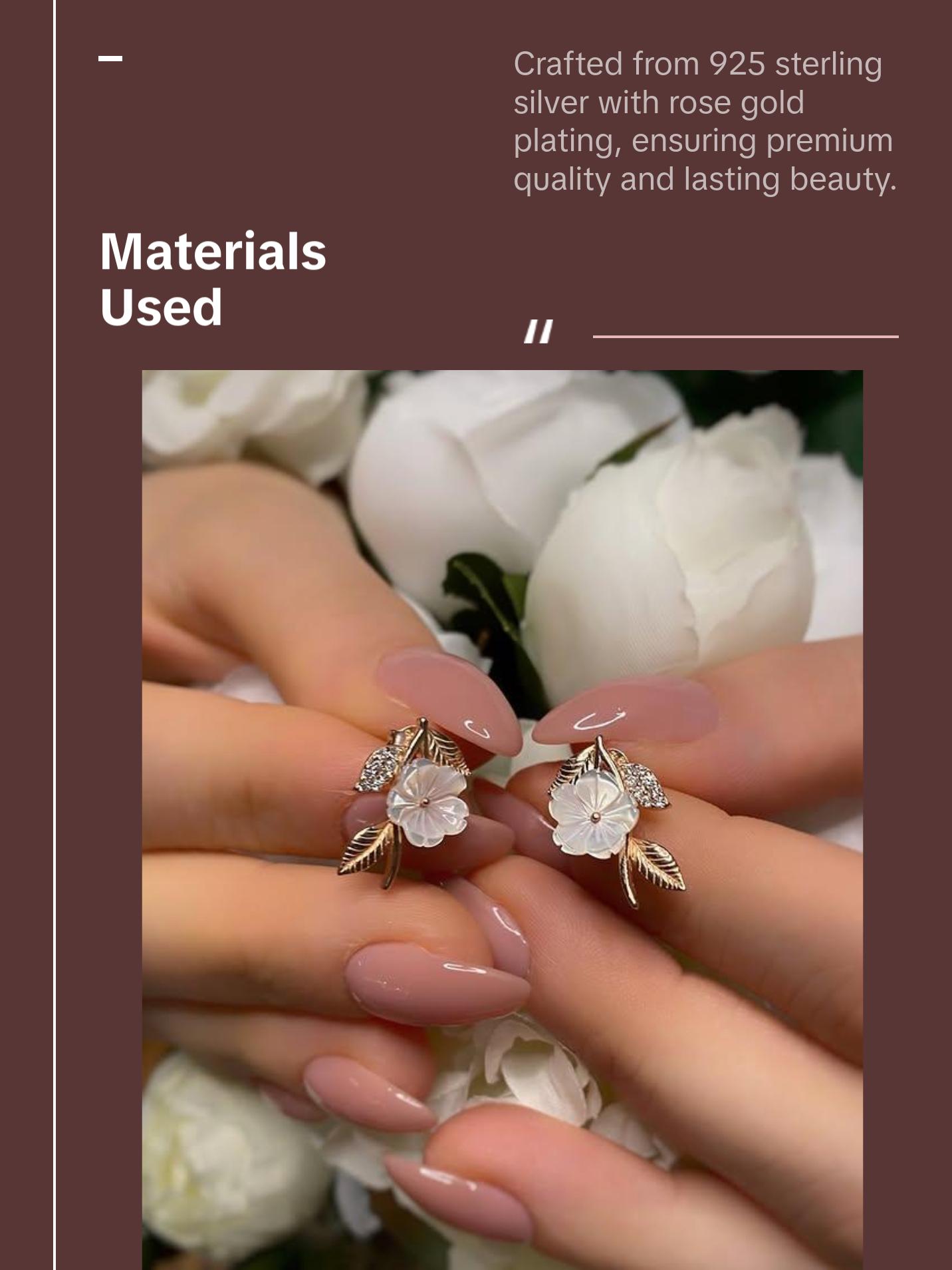 Italian Spring Earrings for Women - 925 Sterling Silver with Rose Gold Plating, Mother-of-Pearl Flowers & Sparkling Zirconia, Elegant Design Italian Spring Earrings for Women - 925 Sterling Silver with Rose Gold Plating, Mother-of-Pearl Flowers & Sparkling Zirconia, Elegant Design